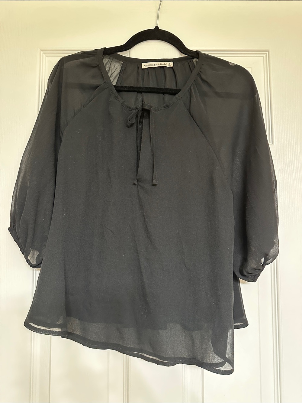 Abercrombie & Fitch Black Sheer Peasant Blouse